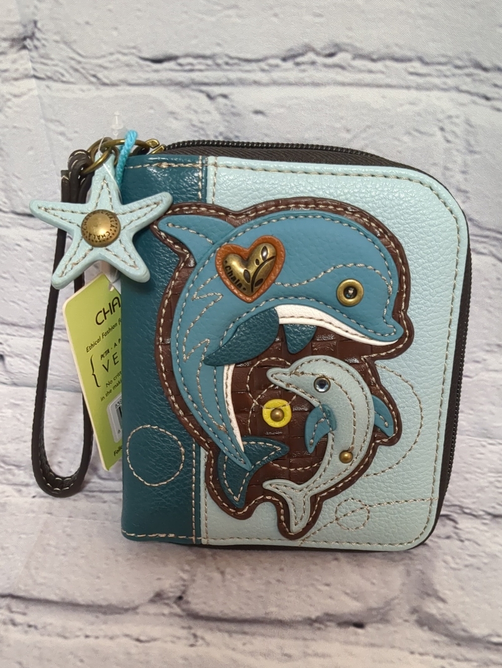 Chala Light Blue Teal Dolphin Zip-Around Wallet